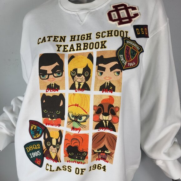 NWT~$585~DSQUARED2~XL~ITALY~WHITE BLACK YEARBOOK CLASS SWEATSHIRT SHIRT JACKET - Picture 2 of 16